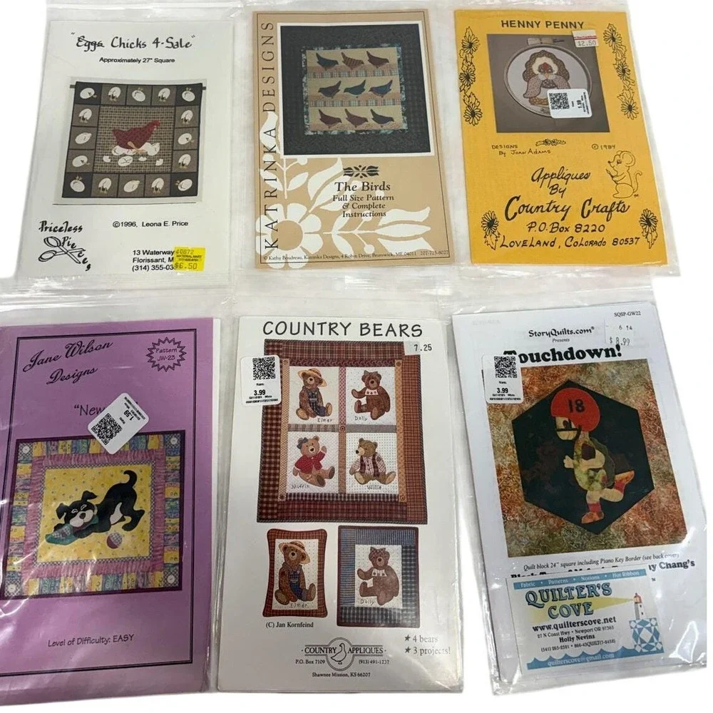 Lot of 6 Applique Quilt Patterns Katrinka Country‎ Bears Henny Penny StoryQuilts